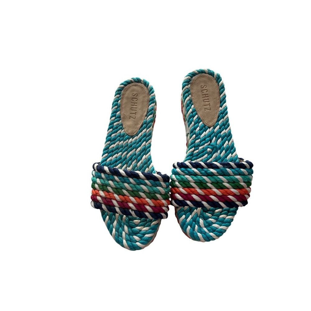 Schutz Multicolor Rope Slide Sandals Woven Platform Flat Sandals Women’s Size 6B